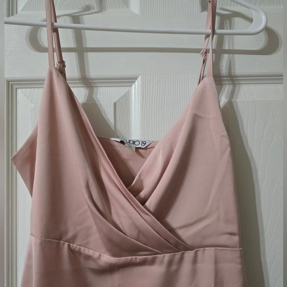 NWOT Studio 19 Y2K Blush Pink Satin Mini Slip Dress/Tunic, Pleated Wrap Neckline - Picture 4 of 12
